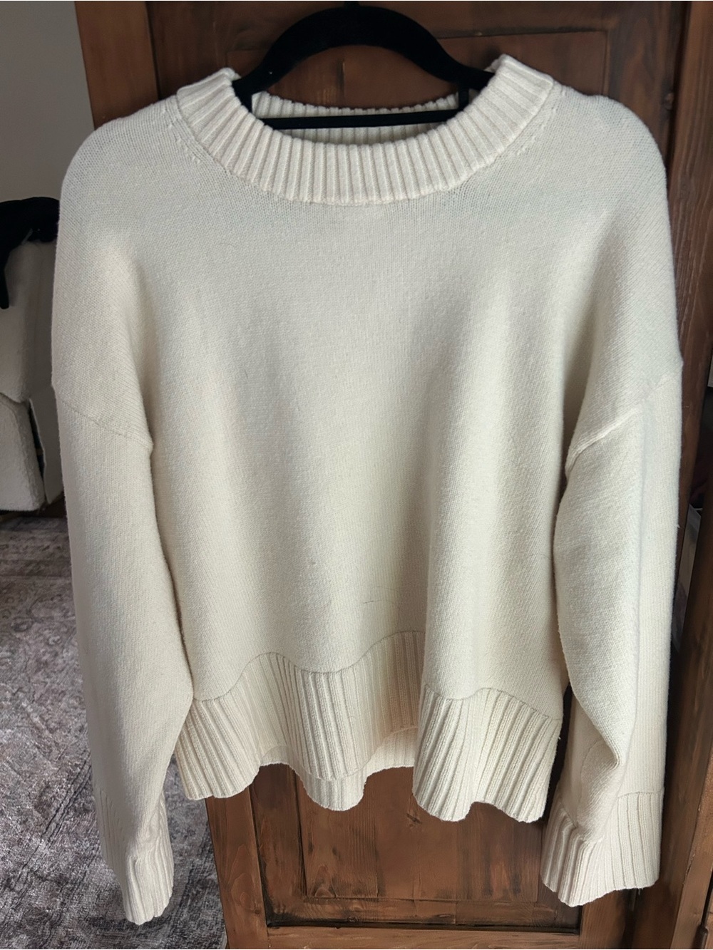 Slouchy Cream Rib-Trim Women's Sweater